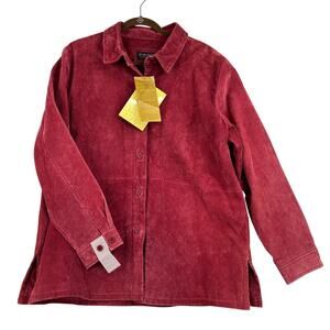 Dialogue Suede Jacket Women's XL Red Lined Genuine Leather Shacket Washable